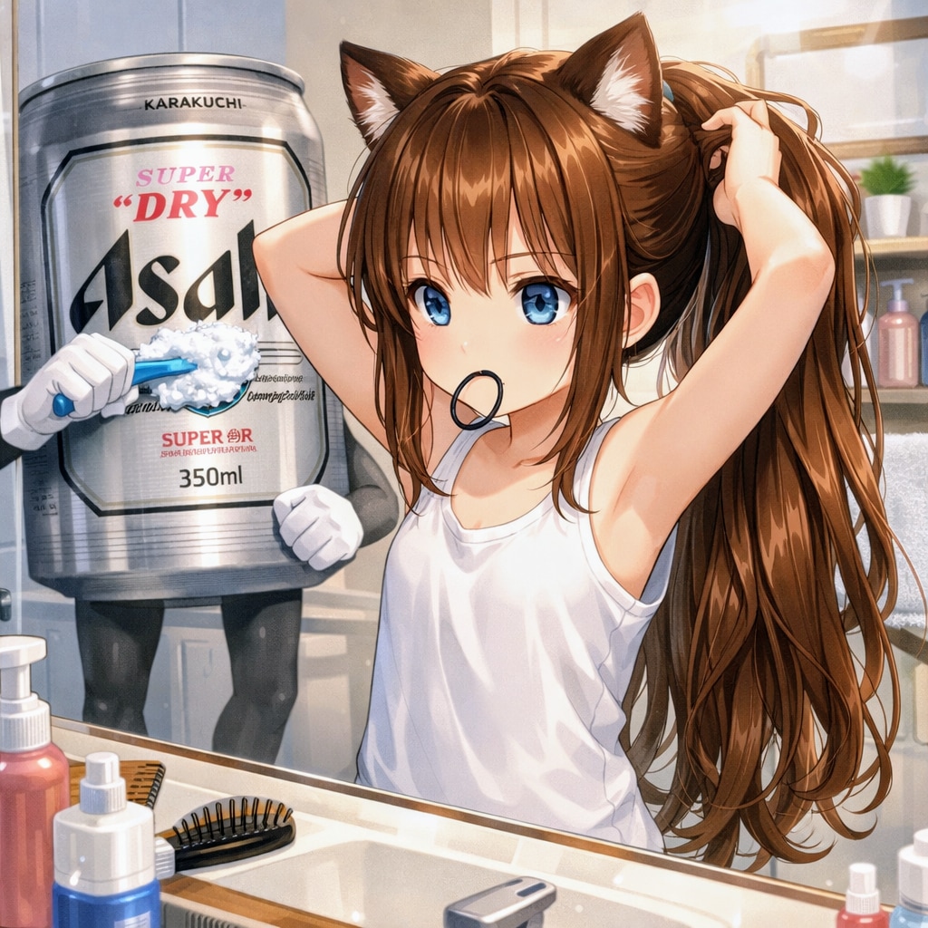 朝支度で髪を結う小さな女の子