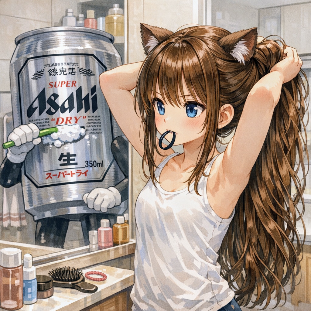 朝支度で髪を結う小さな女の子