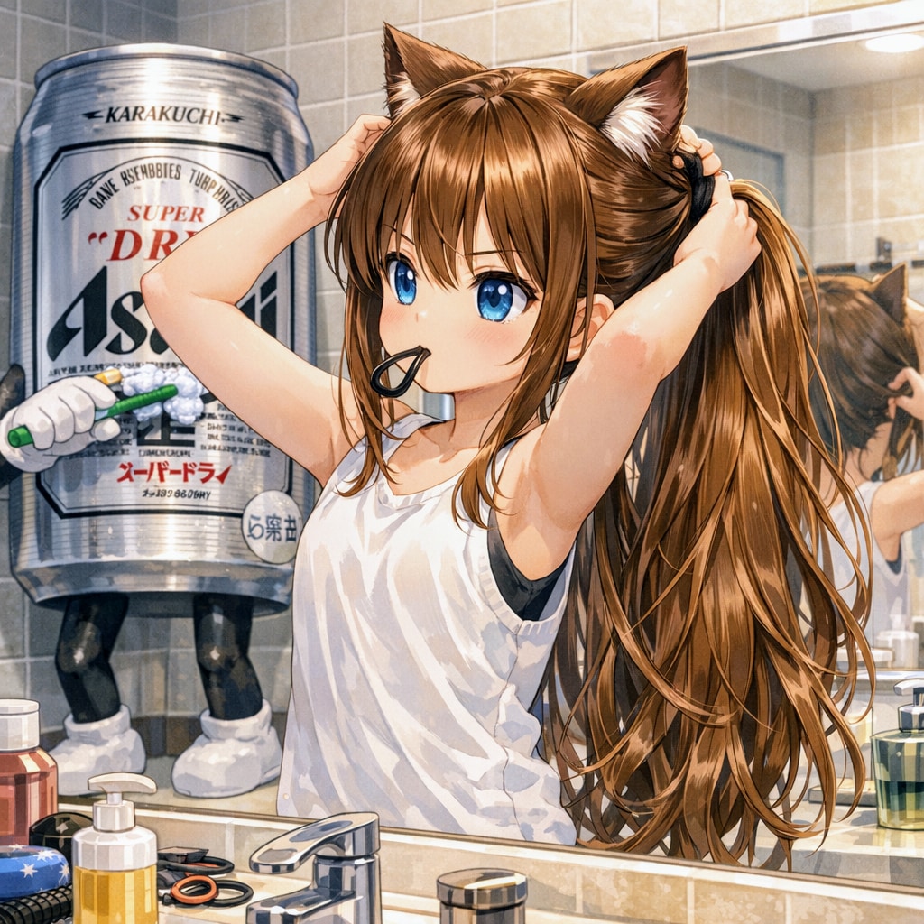 朝支度で髪を結う小さな女の子