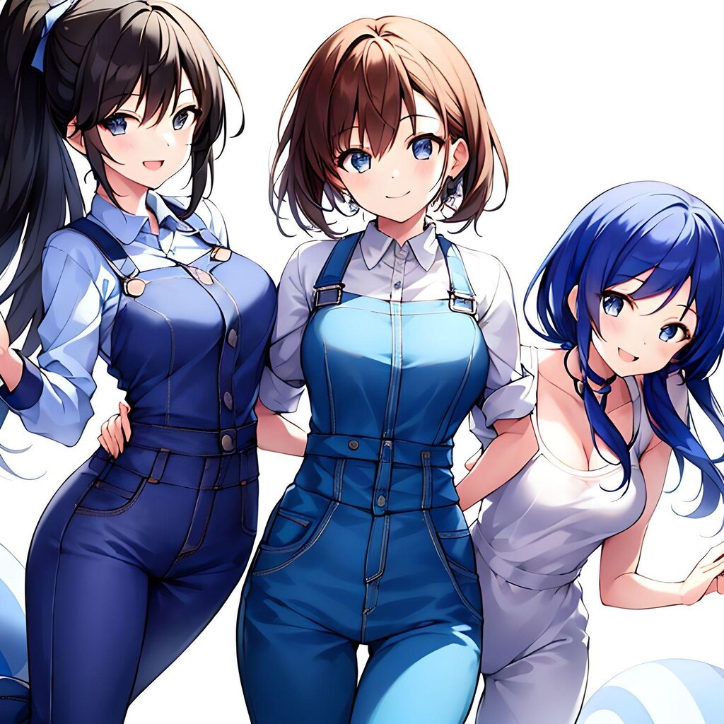 青色のつなぎトリオ