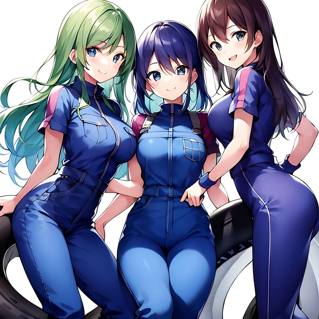 青色のつなぎトリオ