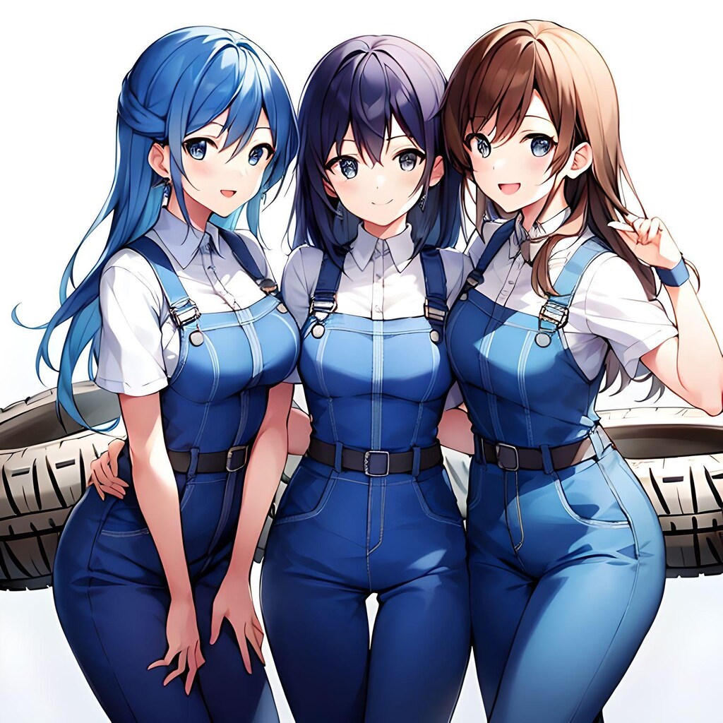 青色のつなぎトリオ