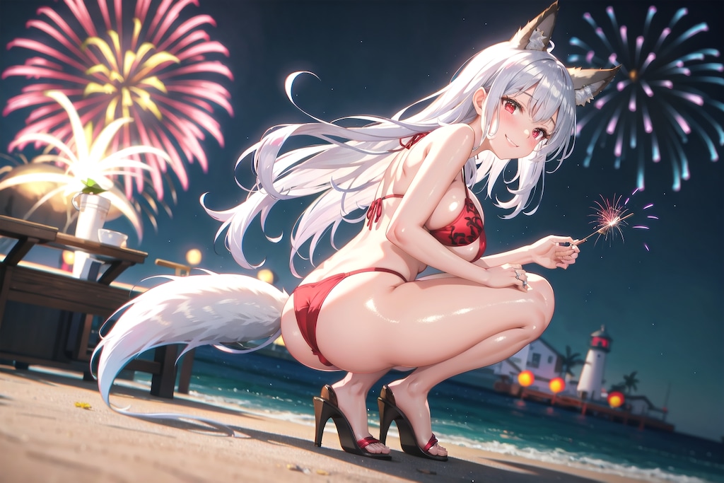 海と花火とビキニ