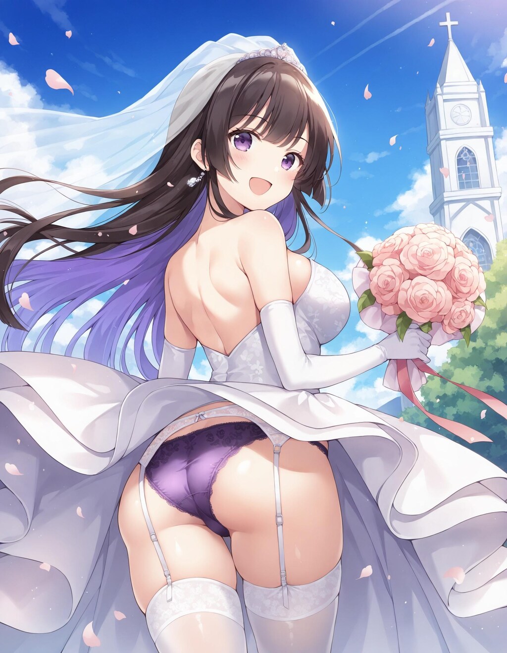 ウェディングドレスでパンチラ
