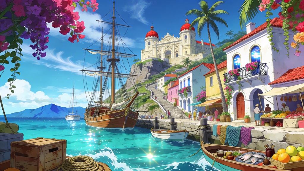 カリブ海の小さな港町