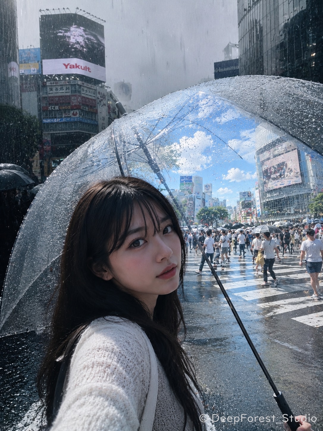 晴れを持ち歩く女性