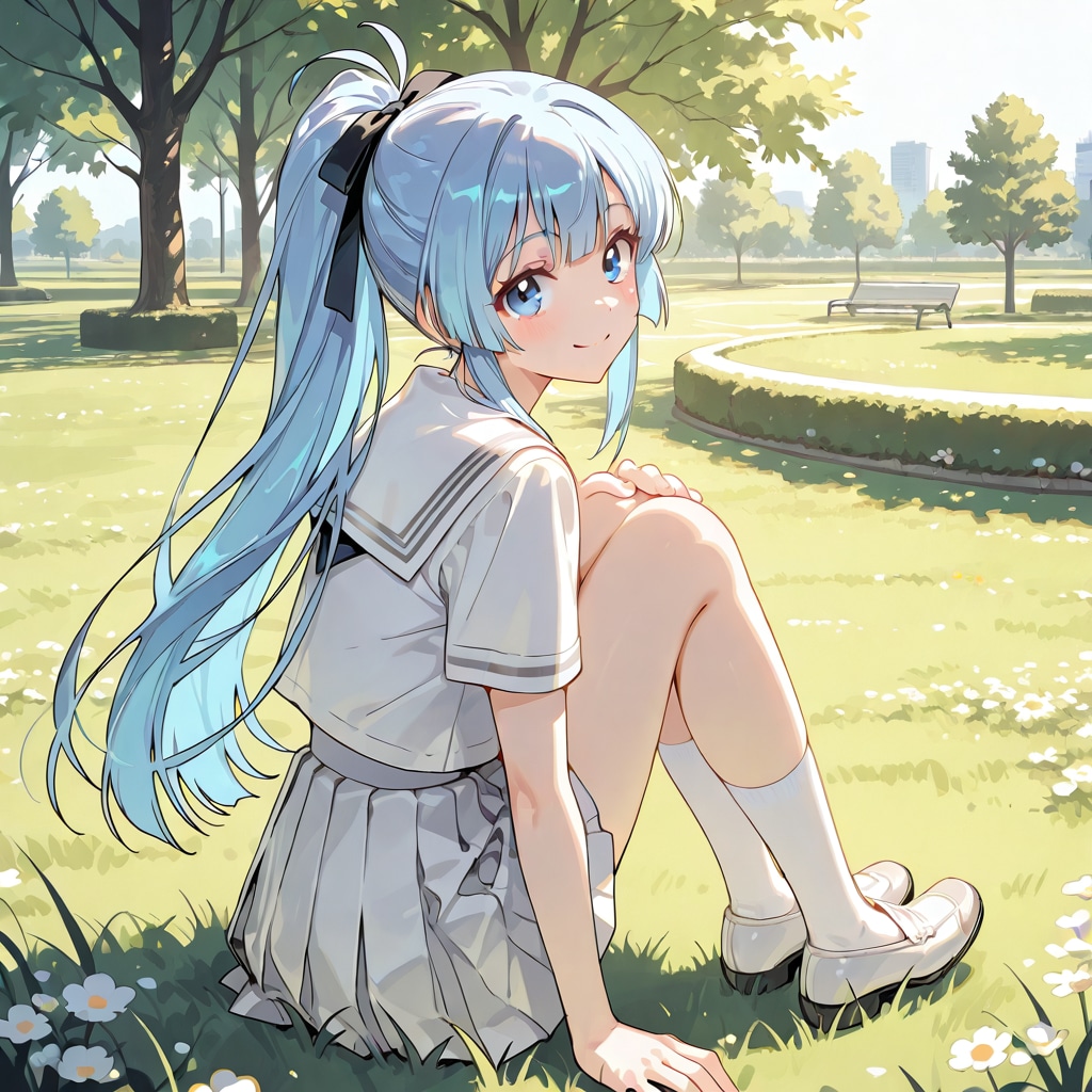 公園デート。一緒に座ろ | の人気AIイラスト・グラビア