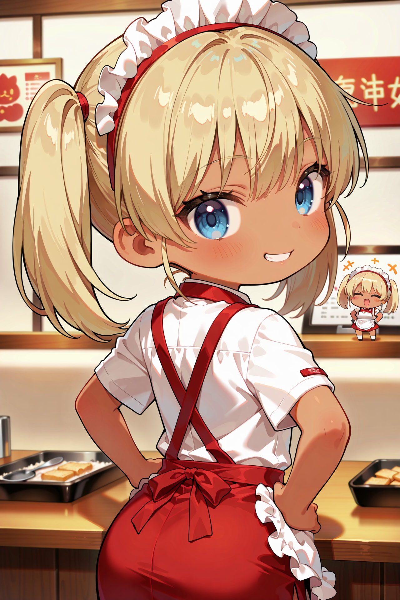 ちょっとニヒヒ顔のちびキャラウェイトレスさん Z725