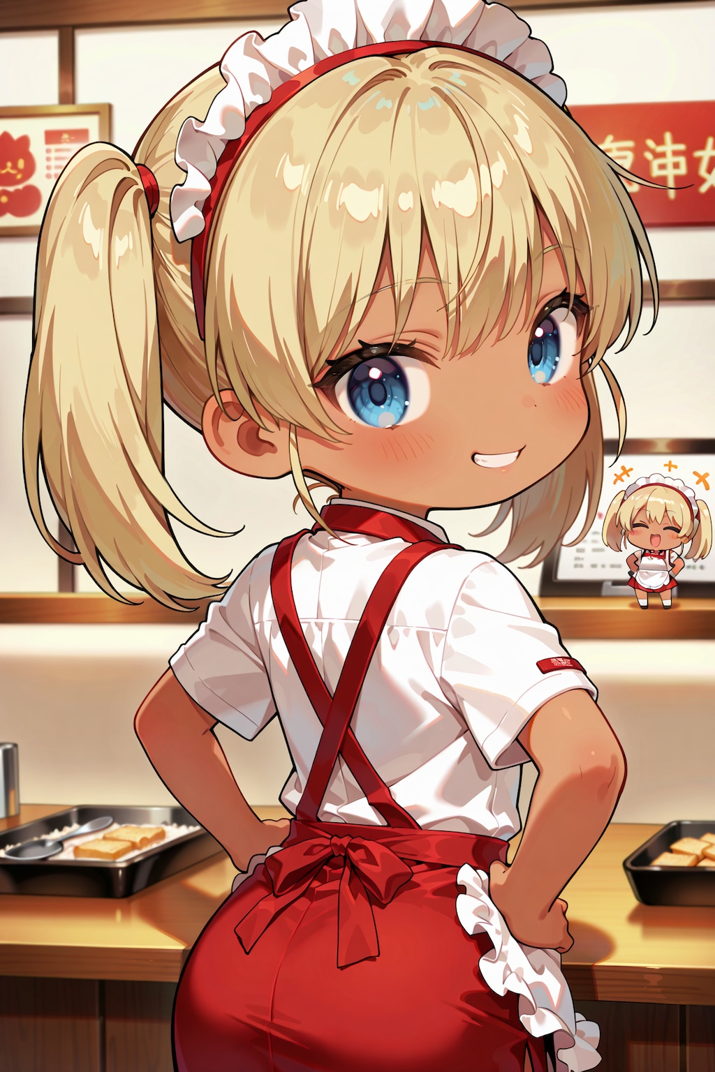 ちょっとニヒヒ顔のちびキャラウェイトレスさん Z725