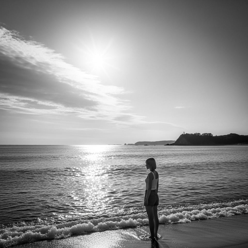 波打ち際で（モノクローム）