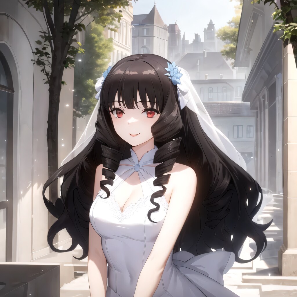 黒髪ロングでウェディングドレスの少女３８