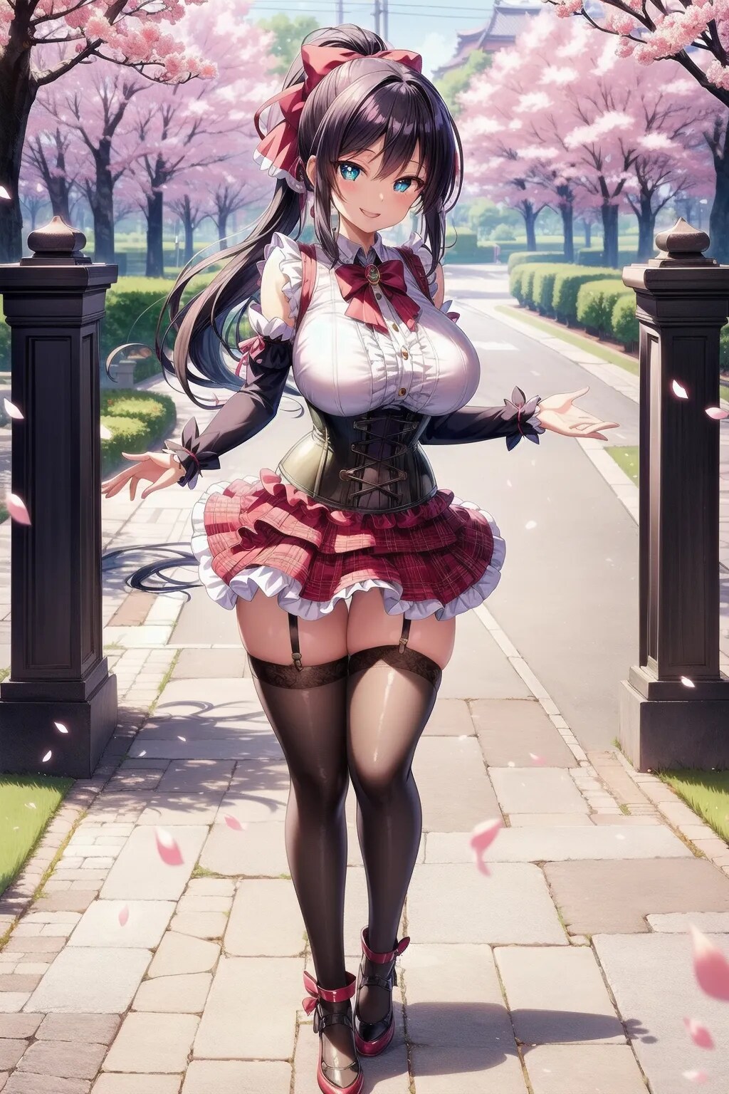 私服姿のメイドさんとお花見