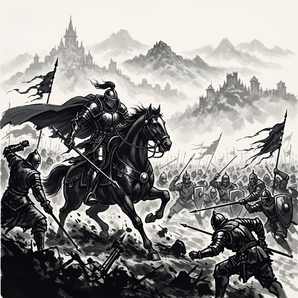 戦場の騎士（水墨画風）