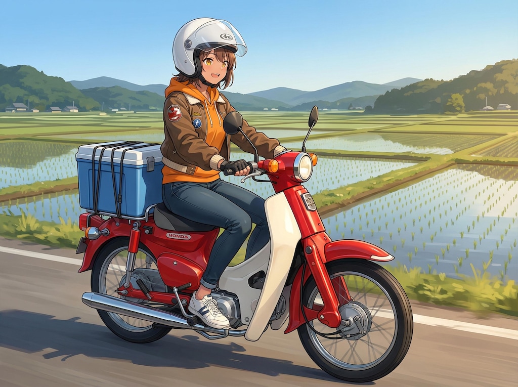 日焼け跡さんをカブ系バイクに乗せてみた。