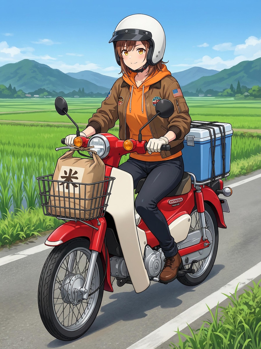 日焼け跡さんをカブ系バイクに乗せてみた。