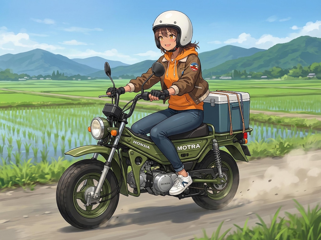 日焼け跡さんをカブ系バイクに乗せてみた。