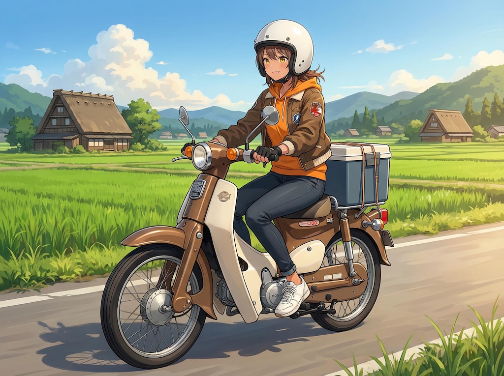 日焼け跡さんをカブ系バイクに乗せてみた。