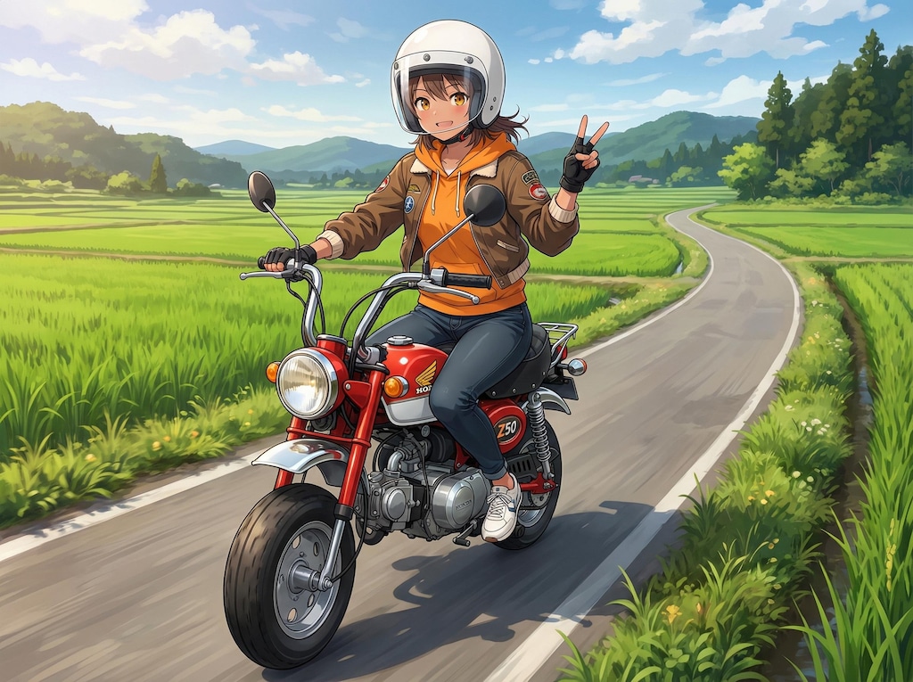 日焼け跡さんをカブ系バイクに乗せてみた。