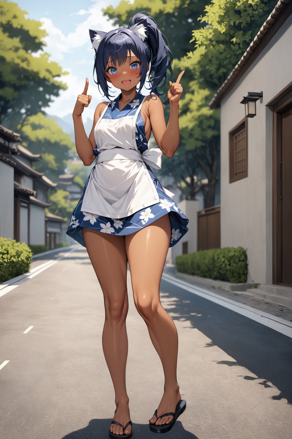 ネコミミ＆ミニ丈浴衣のウェイトレスさん