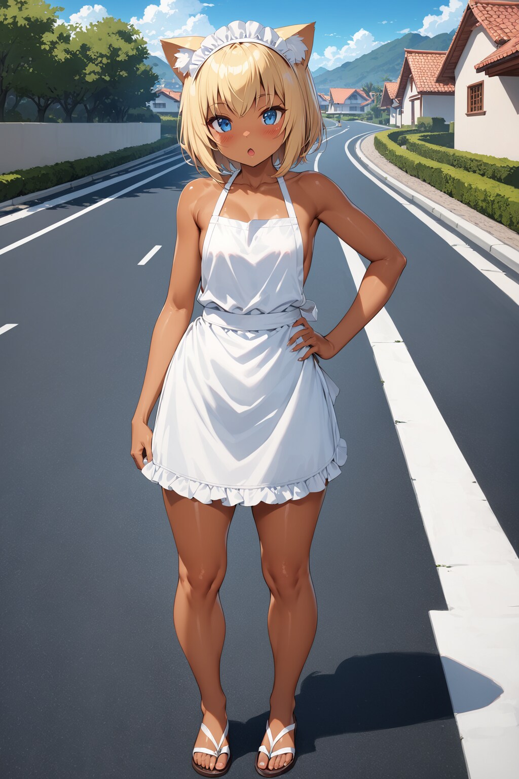 ネコミミ＆ミニ丈浴衣のウェイトレスさん