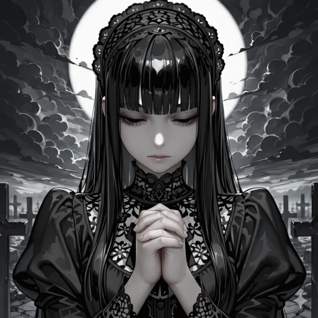 祈りの少女と月明かり。