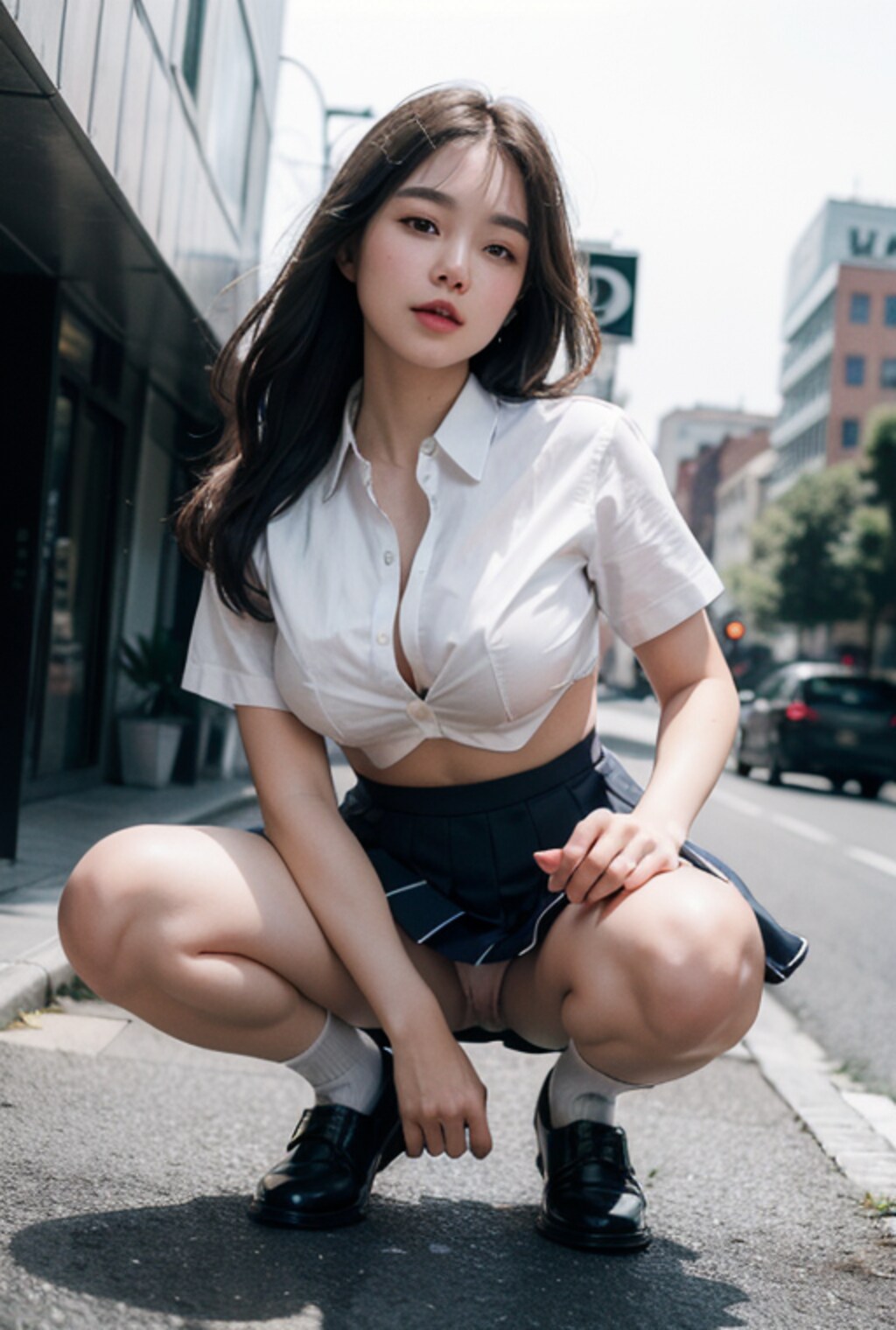 しゃがみ巨乳おねえさん　jkコス