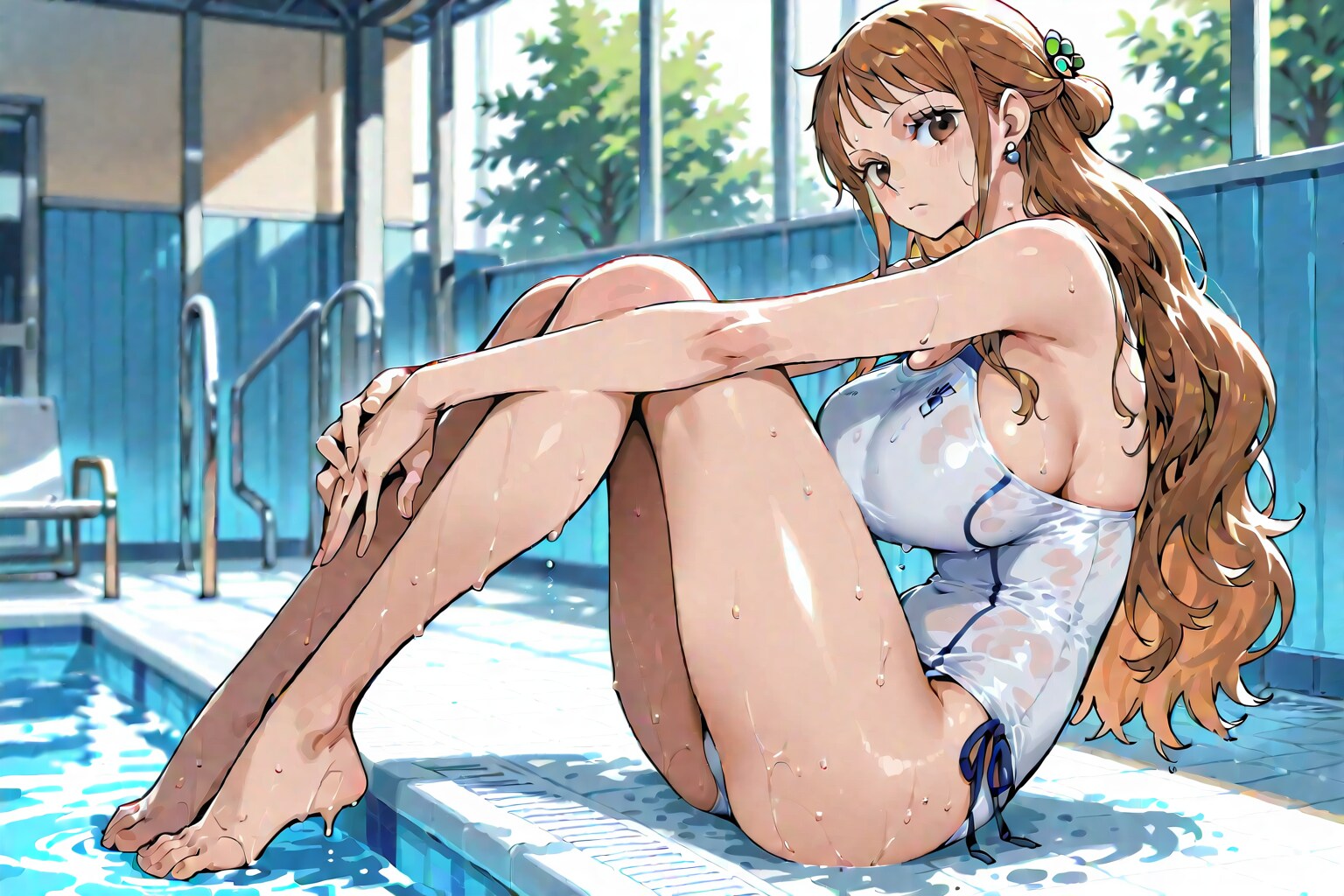 高校生のホワイトのスクール水着