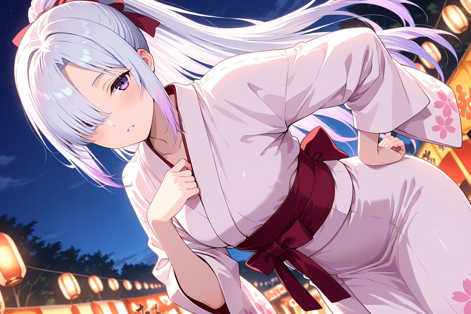 メカクレ薄紫髪ちゃん29『縁日+浴衣』 | の人気AIイラスト・グラビア