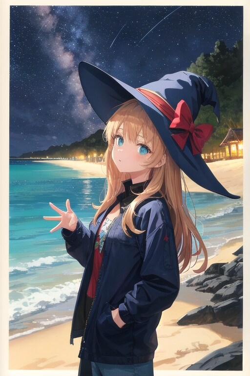 砂浜の魔女と星空 | の人気AIイラスト・グラビア