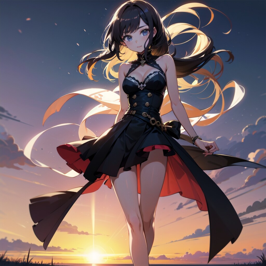 夕日と美少女