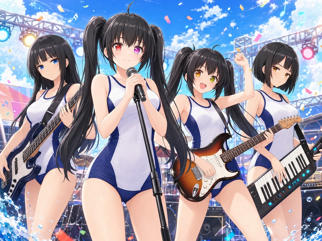 企画参加　天気擬人化🌕️⭐️　癖・メカ少女百合　スク水ロック