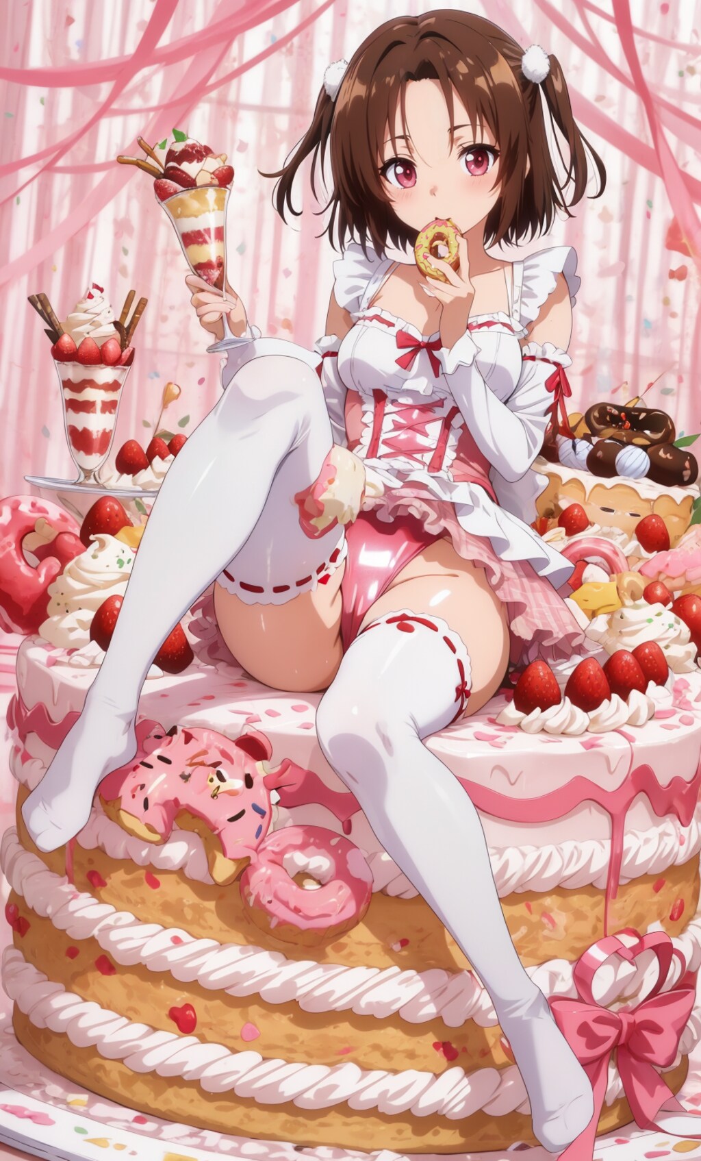 スイーツ系ハイレグアイドル💕ちゃんのお尻に敷かれたケーキはスタッフが美味しく頂きました♪