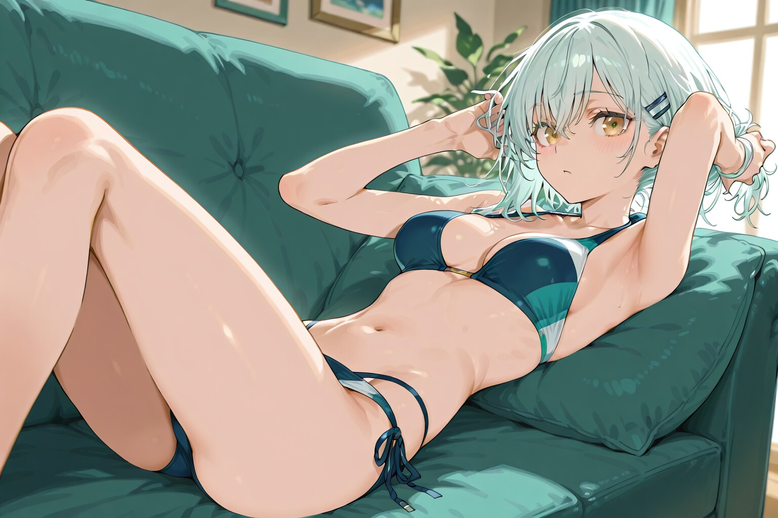 【習作】ソファーに寝そべる美少女