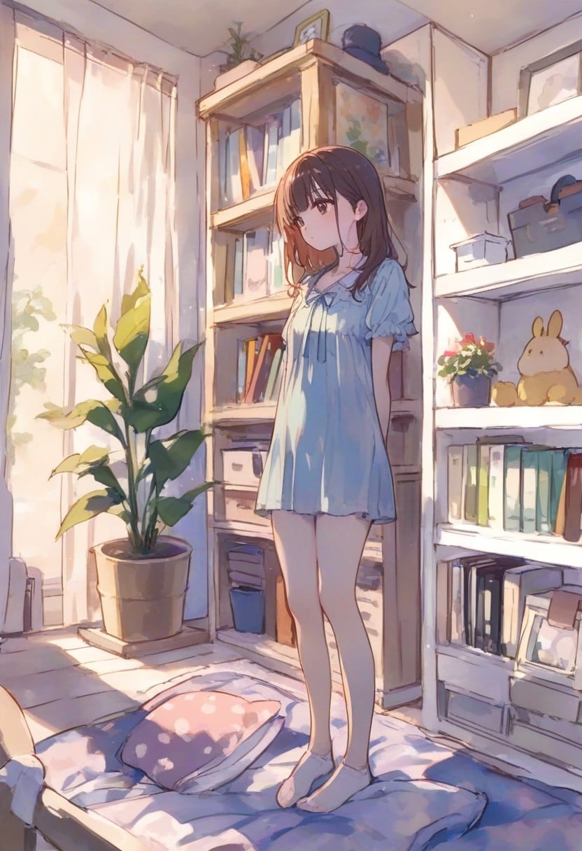少女の部屋(水彩タッチ)(189) | の人気AIイラスト・グラビア
