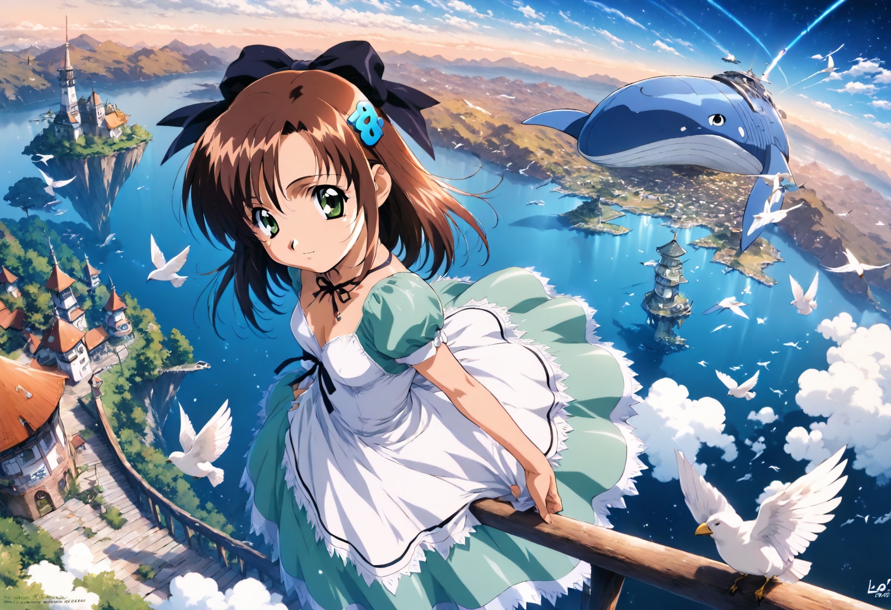 空飛ぶクジラと天空の島 | の人気AIイラスト・グラビア