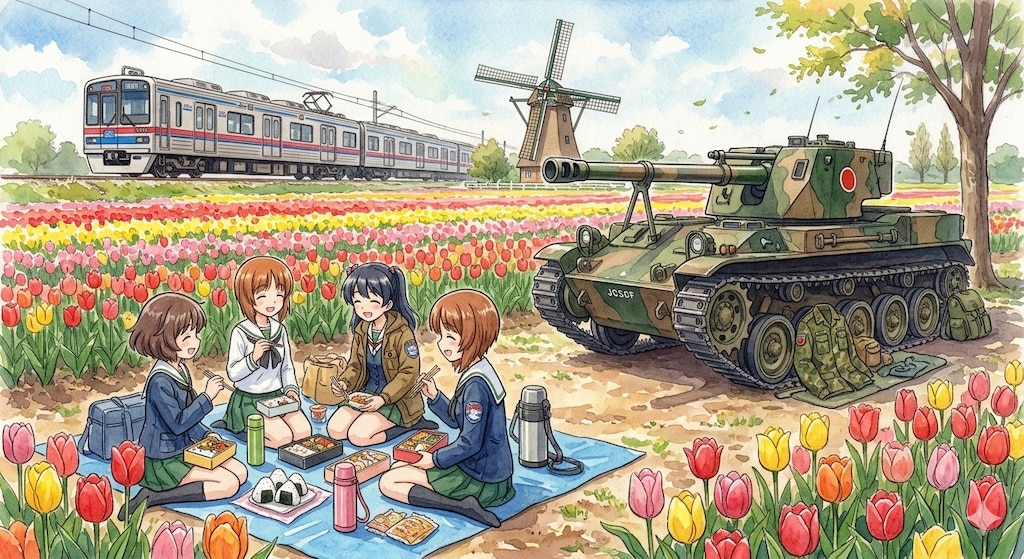 戦車のある風景（チューリップ312）