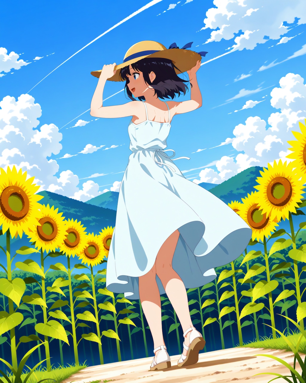 ひまわり畑と少女