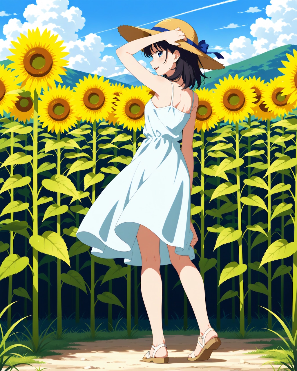 ひまわり畑と少女