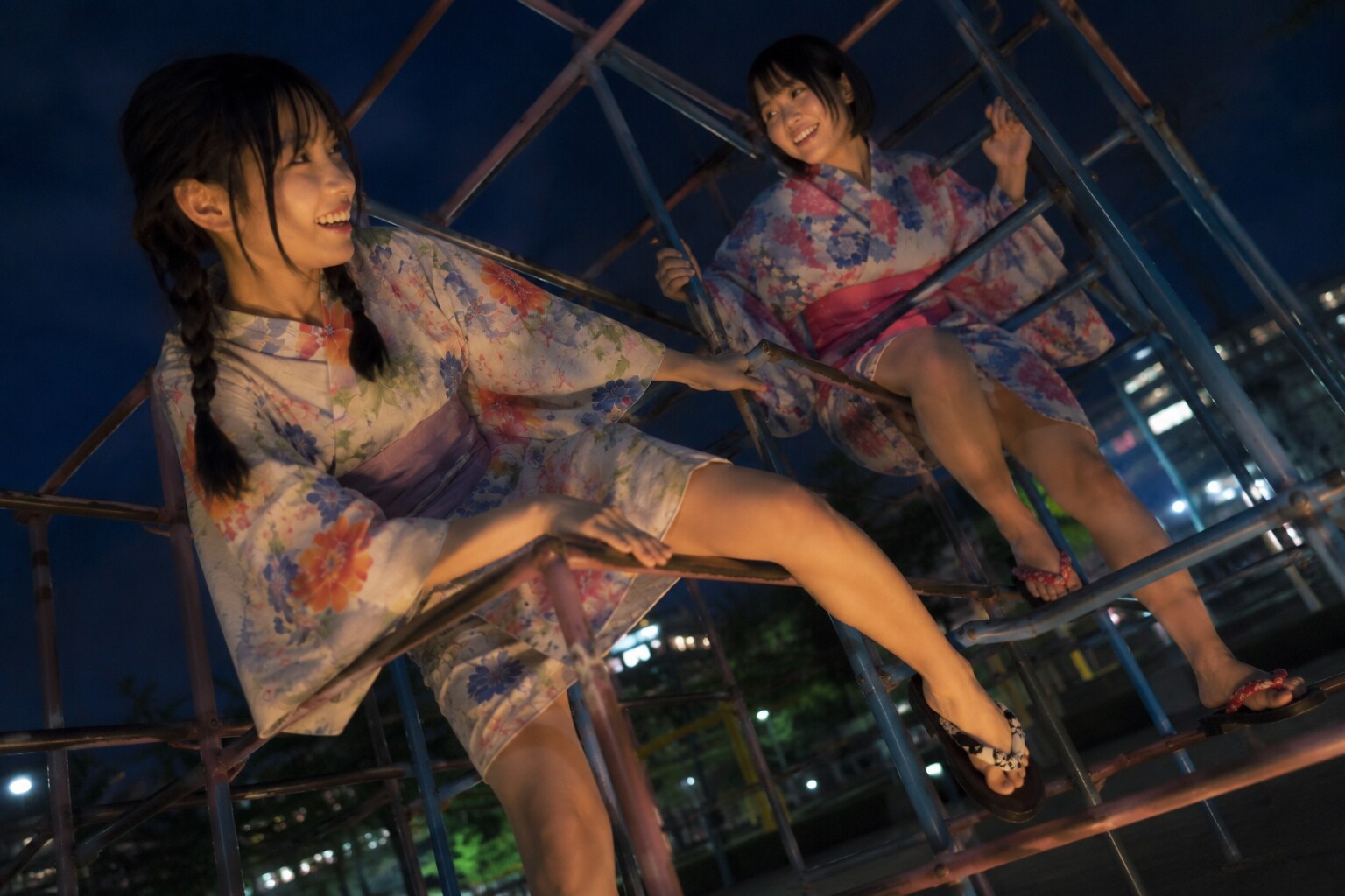 ジャングルジムではしゃぐ夏