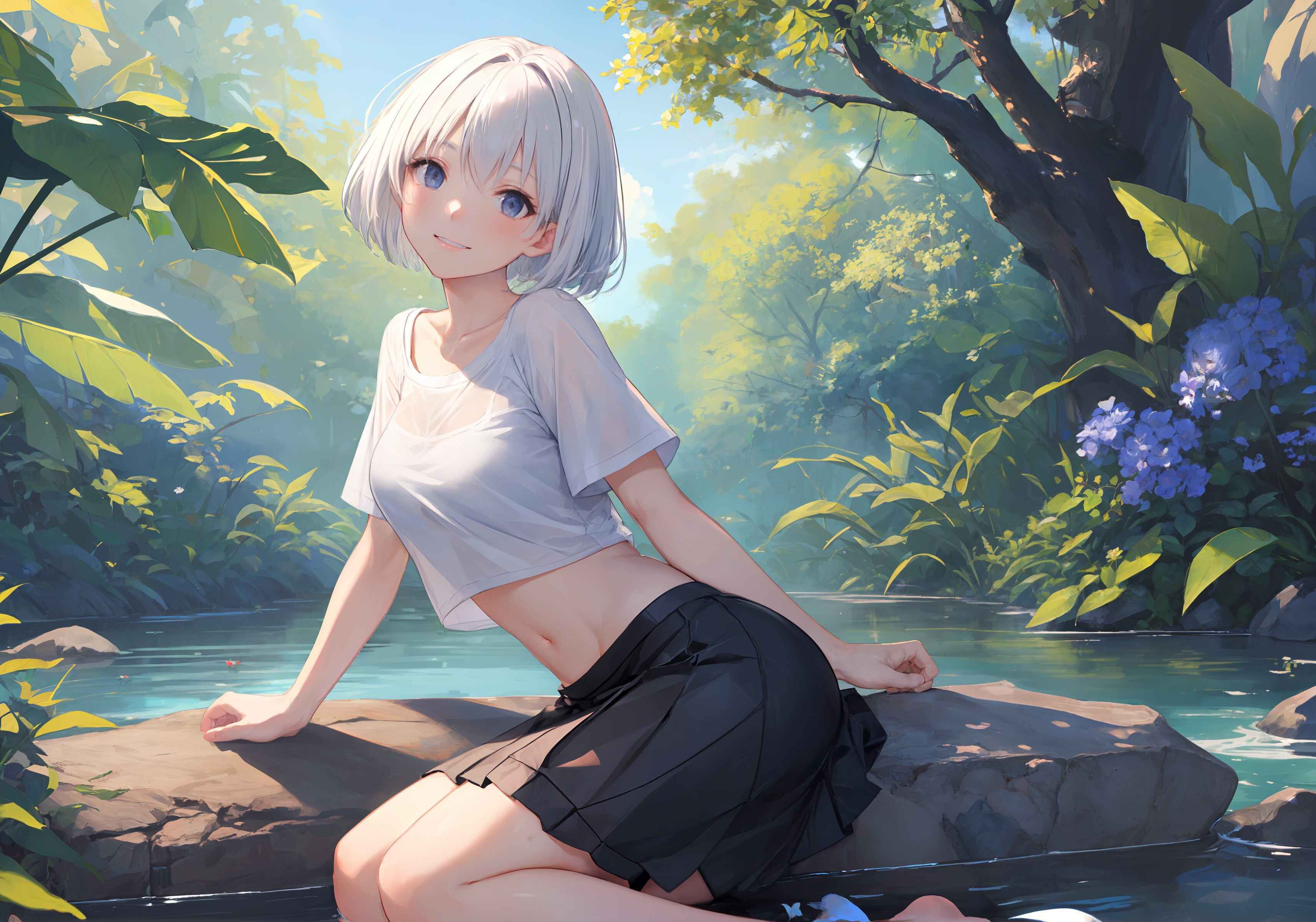 自然と沢と少女