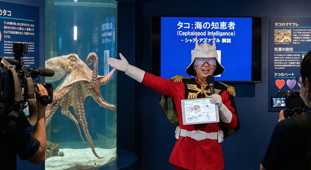 茹でたら赤くなることを解説しているシャア