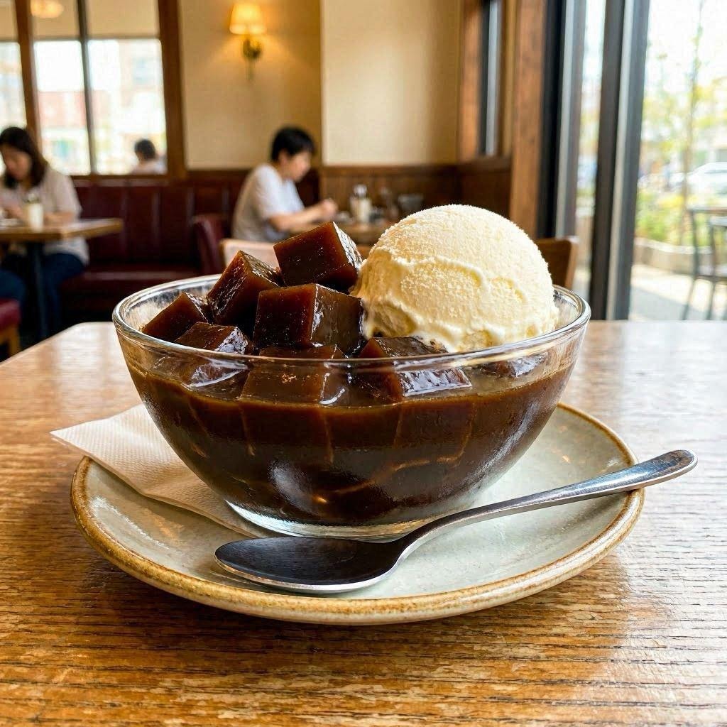 コーヒーゼリーとバニラアイス