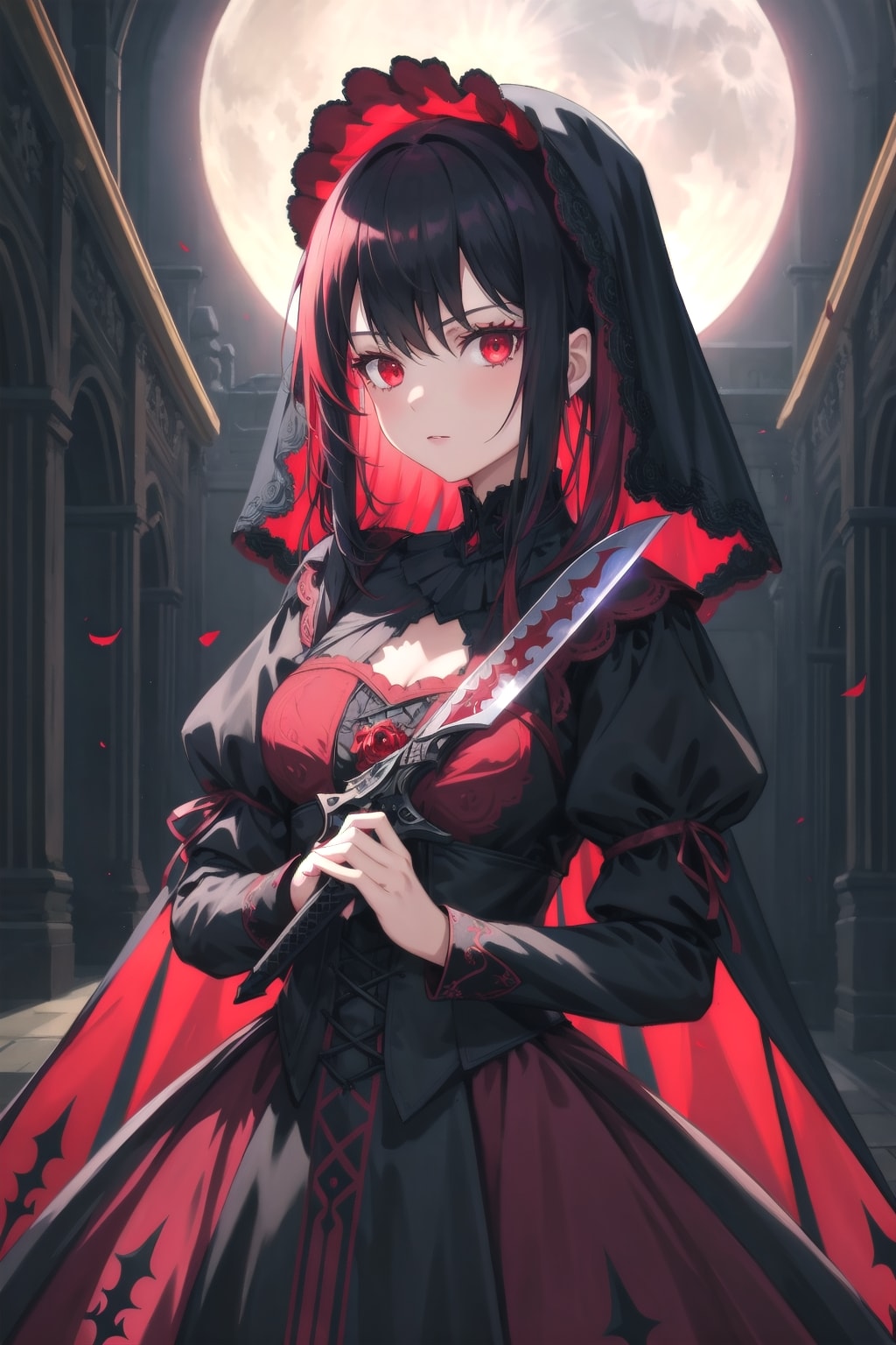 月と赤い女 | の人気AIイラスト・グラビア