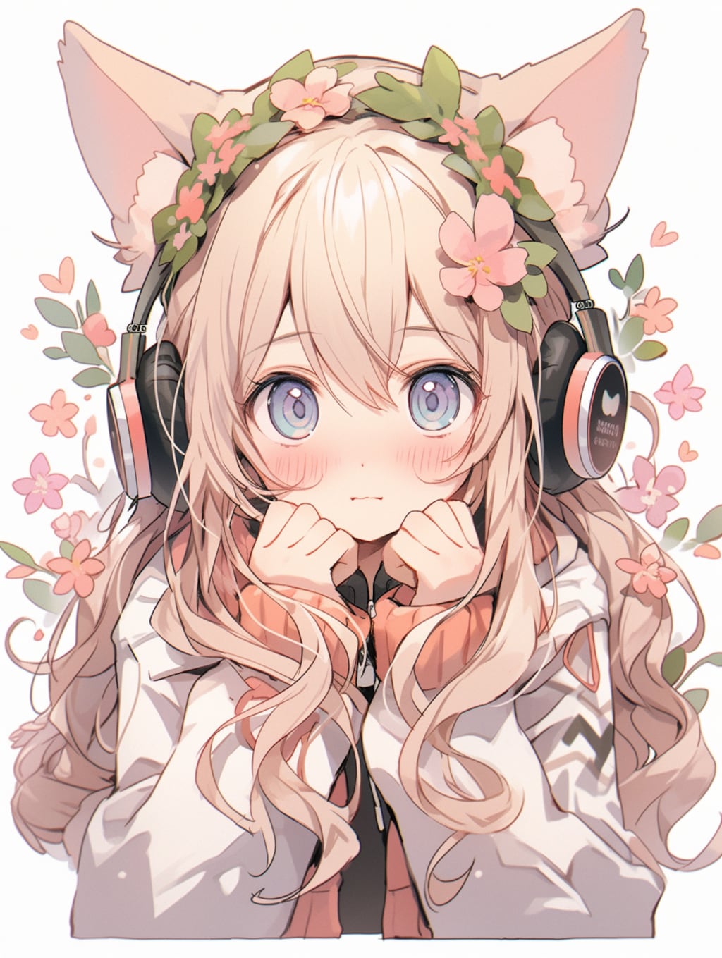 桜の調べに耳を傾ける猫耳少女