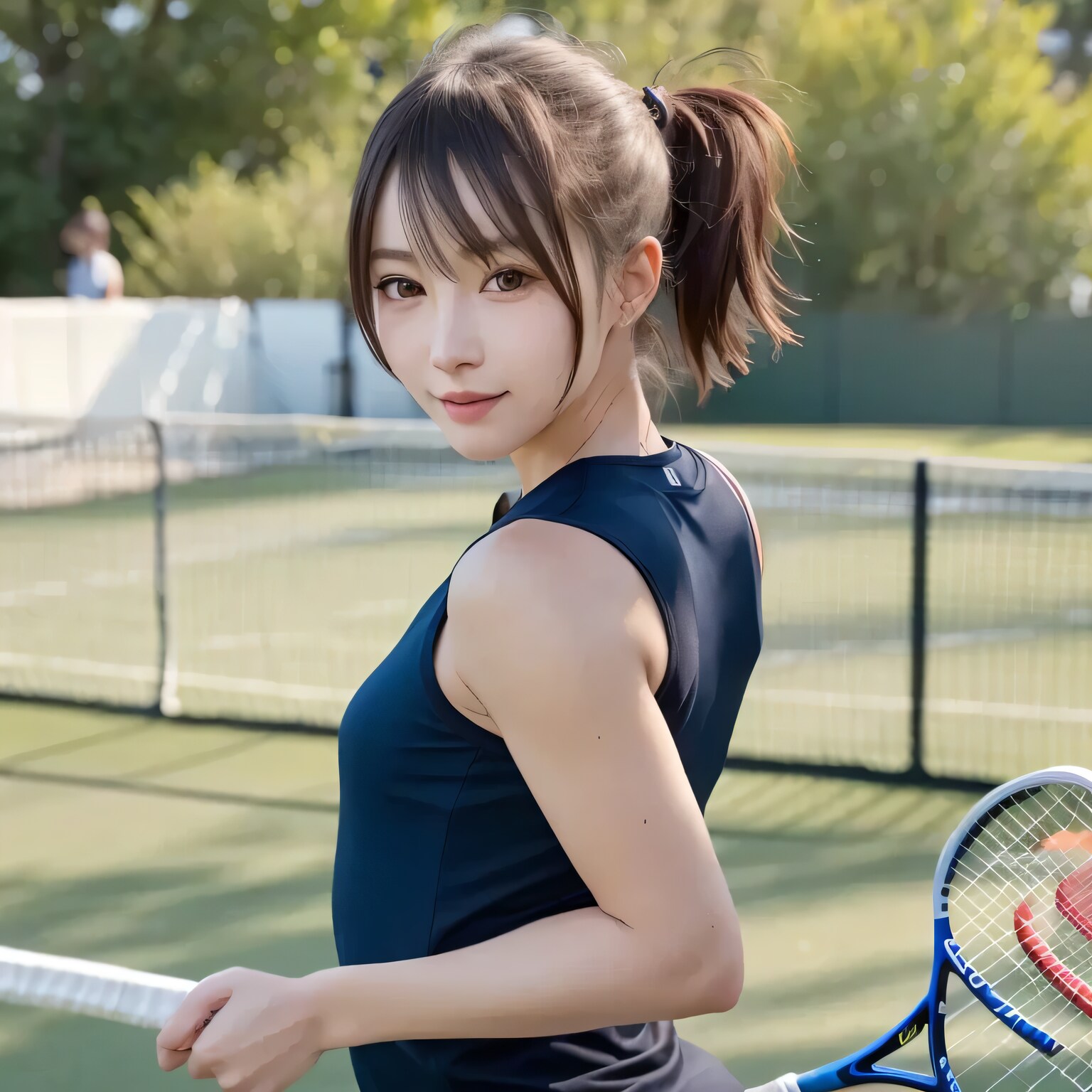 黒髪ポニテでテニスウェアの美女３４ | の人気AIイラスト・グラビア