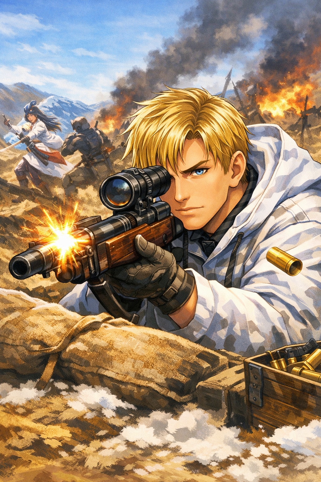 こりゃ大混戦だなぁ…フィンランドの白い死神の異名の通り、味方の援護といきますか！さーて、まずはどいつだ？てかスコープいらねぇ…。