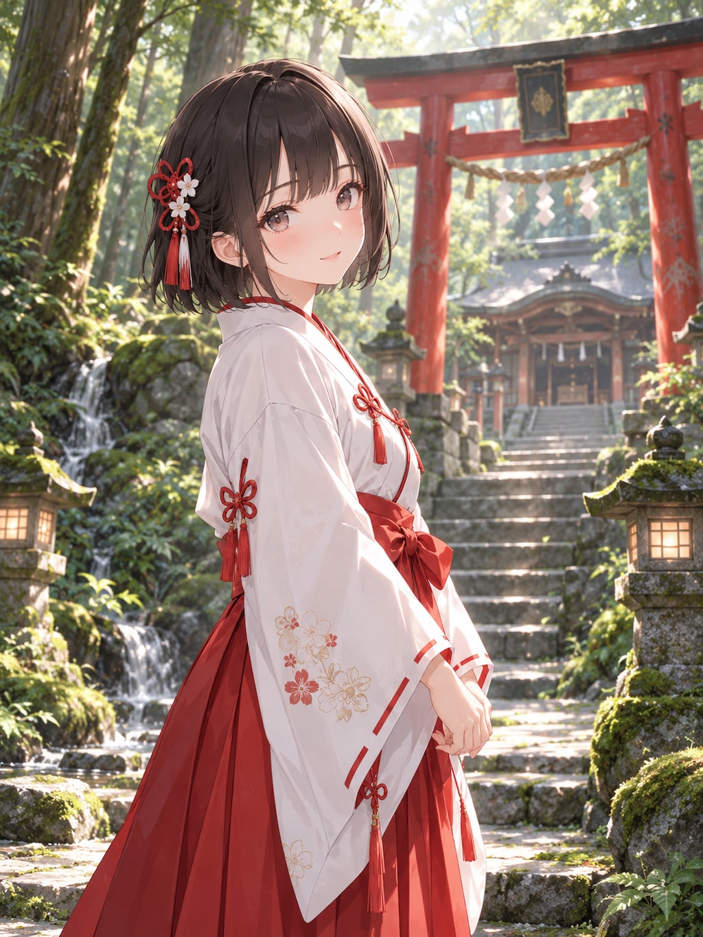 森の巫女、鳥居、おかっぱ