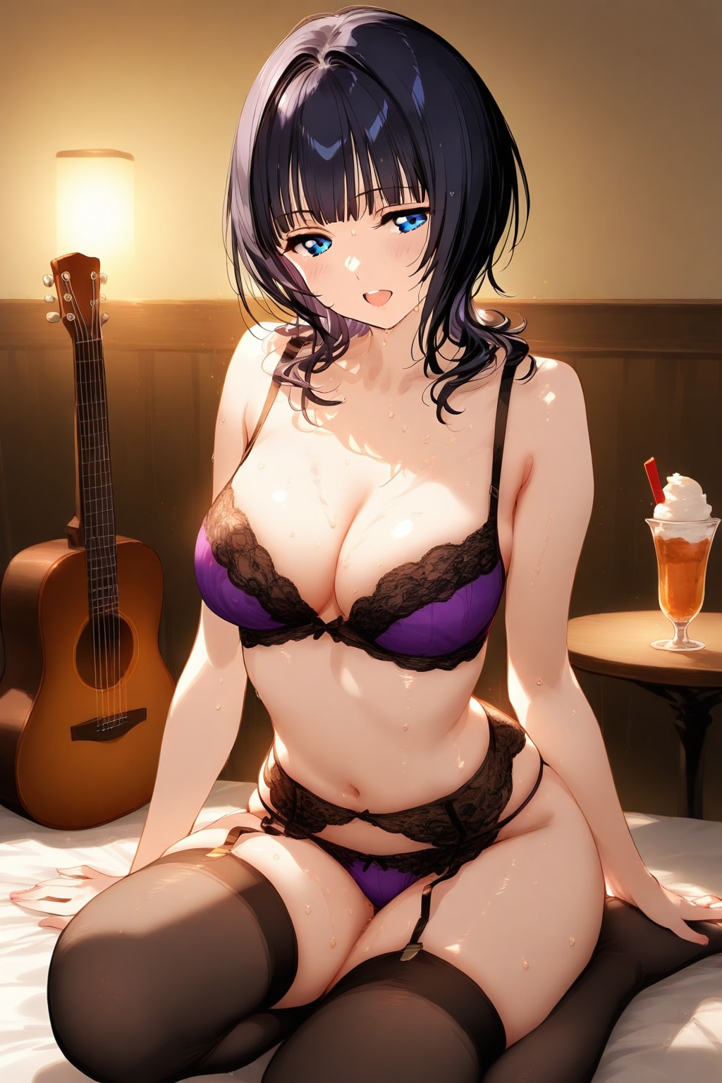 シェルターの中で、紫サテン下着の果林さんと