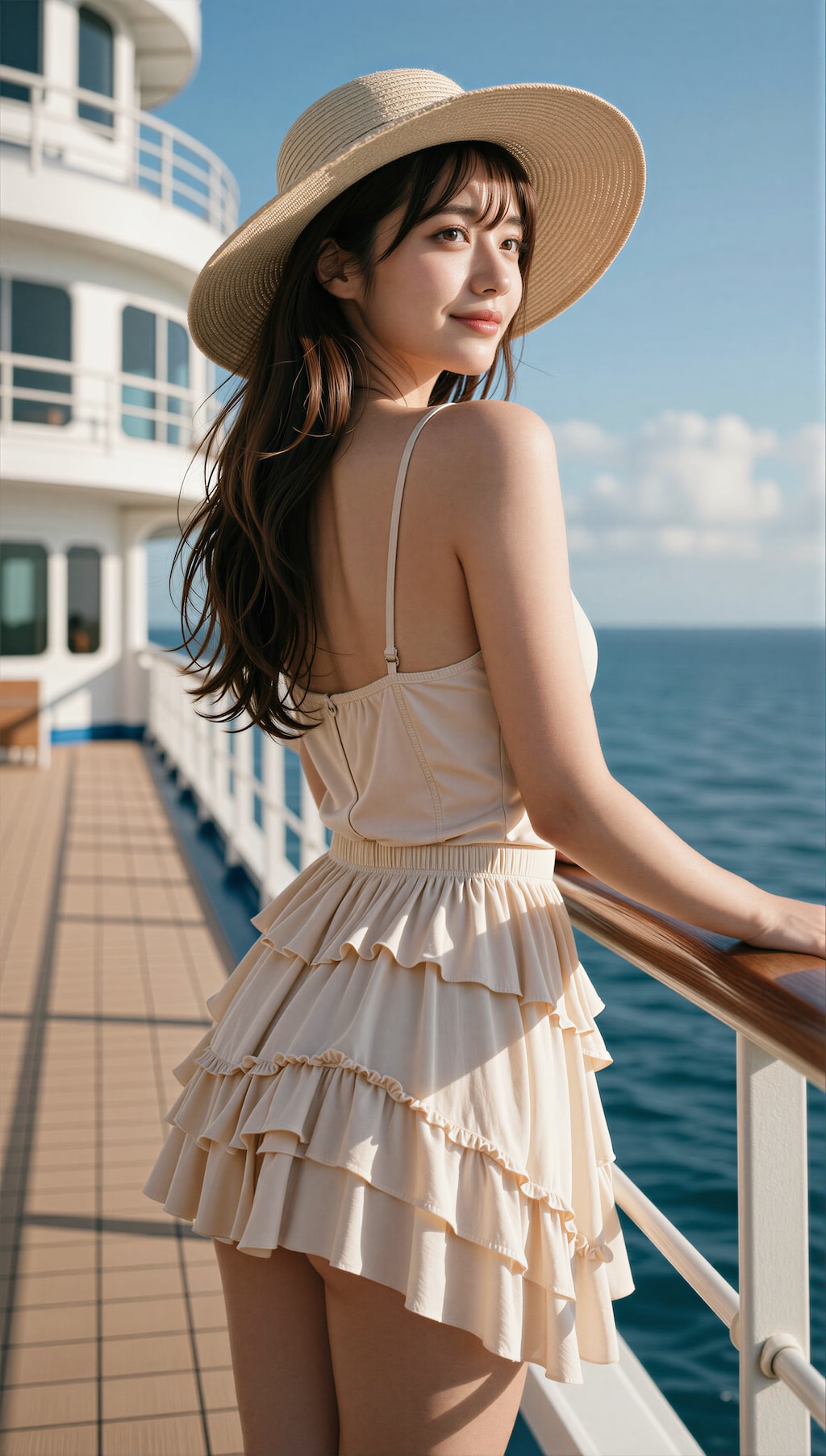 レースフリルキャミでクルーズ