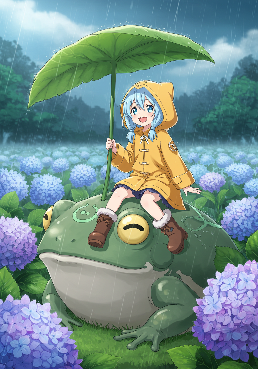 コロボックルちゃんとカエルと雨